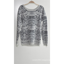 Ladies Round Neck Pullover Patterned Knit Sweater